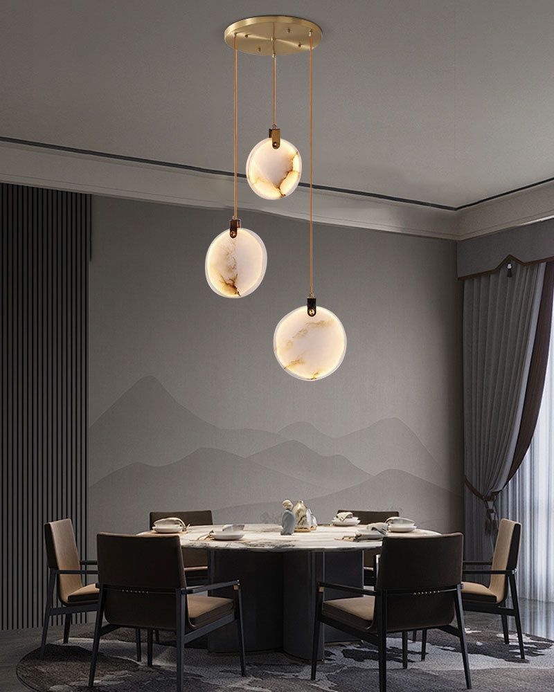 Postmodern Spanish Alabaster Brass Chandelier for Staircase detail view