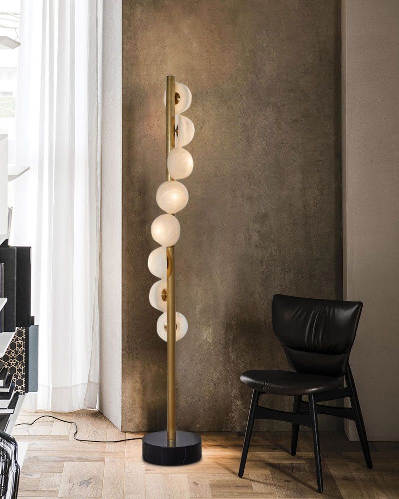 Vertical Antique Alabaster Globe Floor Lamp detail view