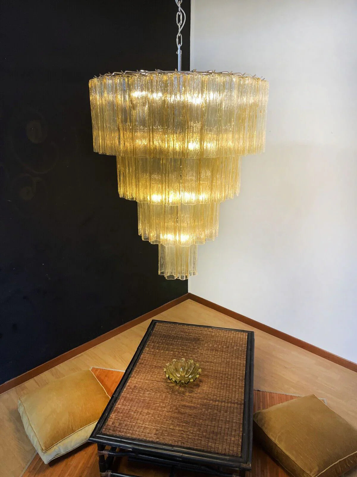 Vintage Murano Amber Glass Chandelier material and finish detail