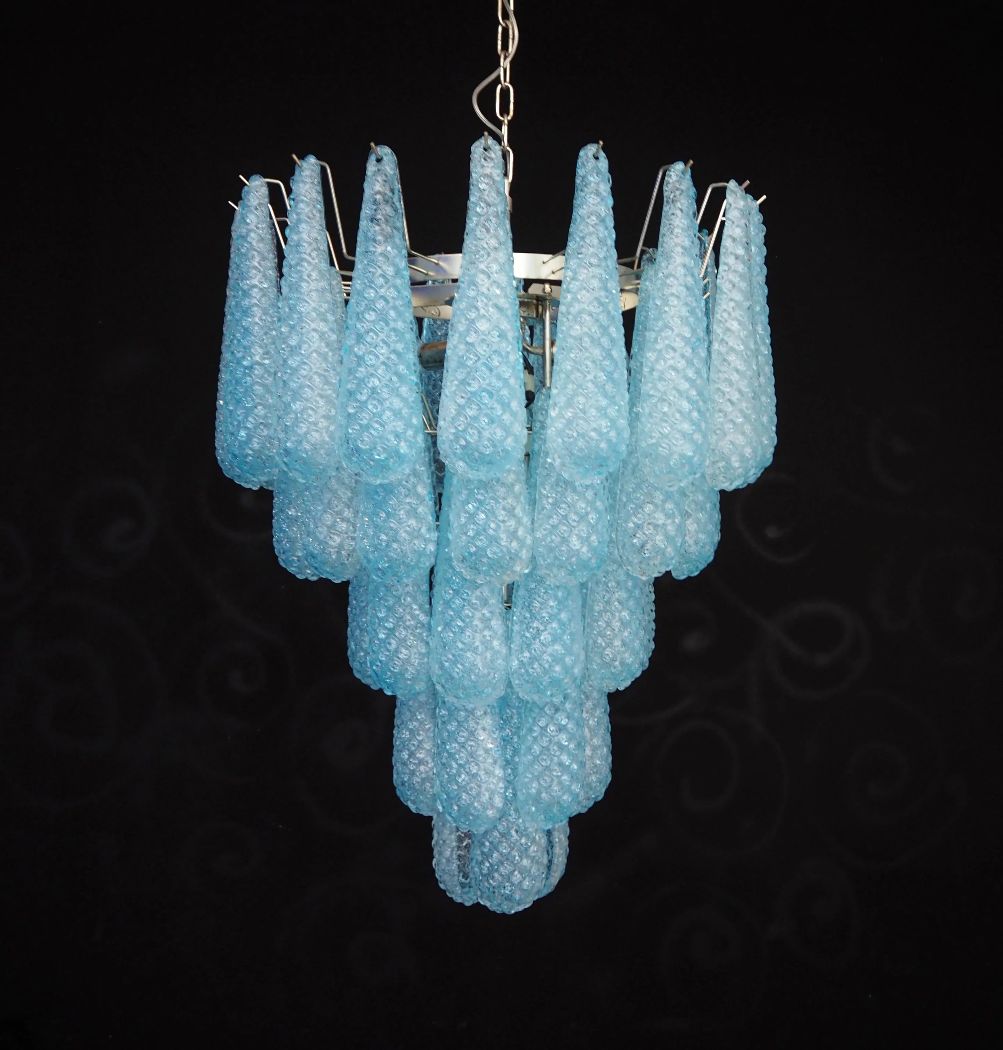 Vintage Murano Blue Petals Drop Glass Chandelier product image