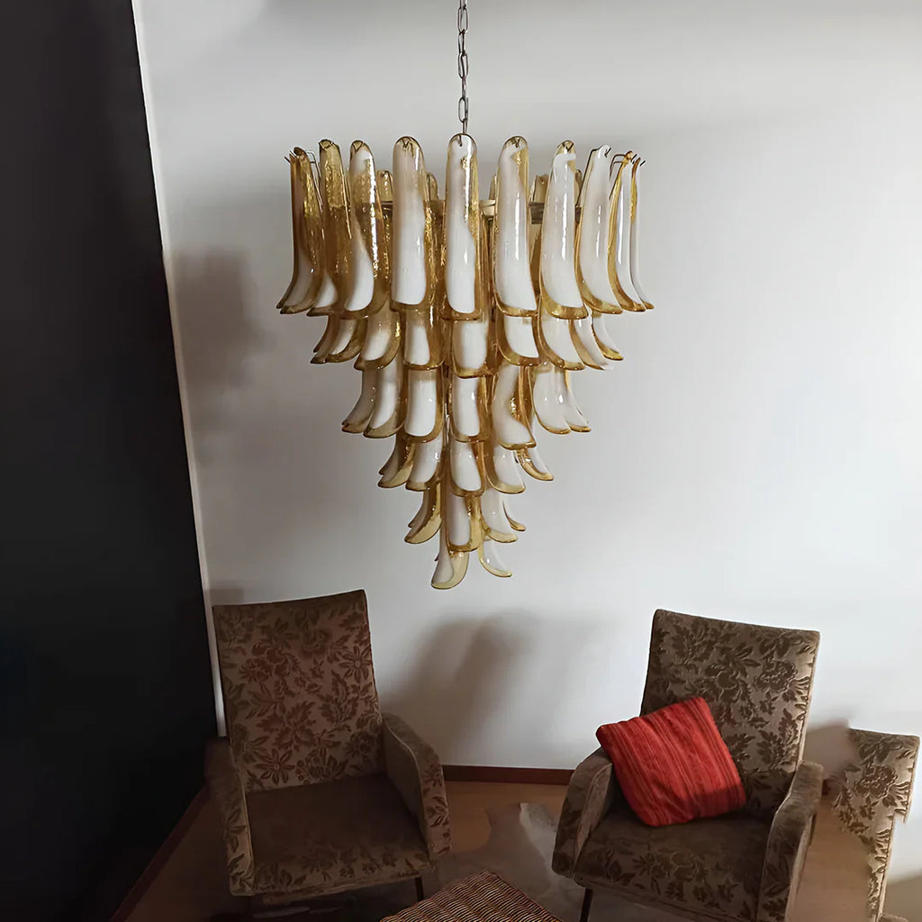 Vintage Murano Caramel Glass Petals Chandelier material and finish detail
