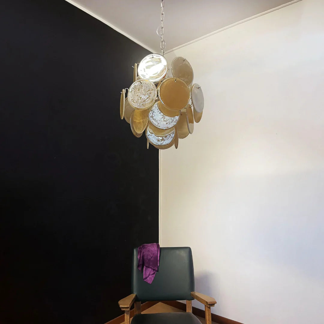 Vintage Murano Gold Glass Disks Chandelier product image