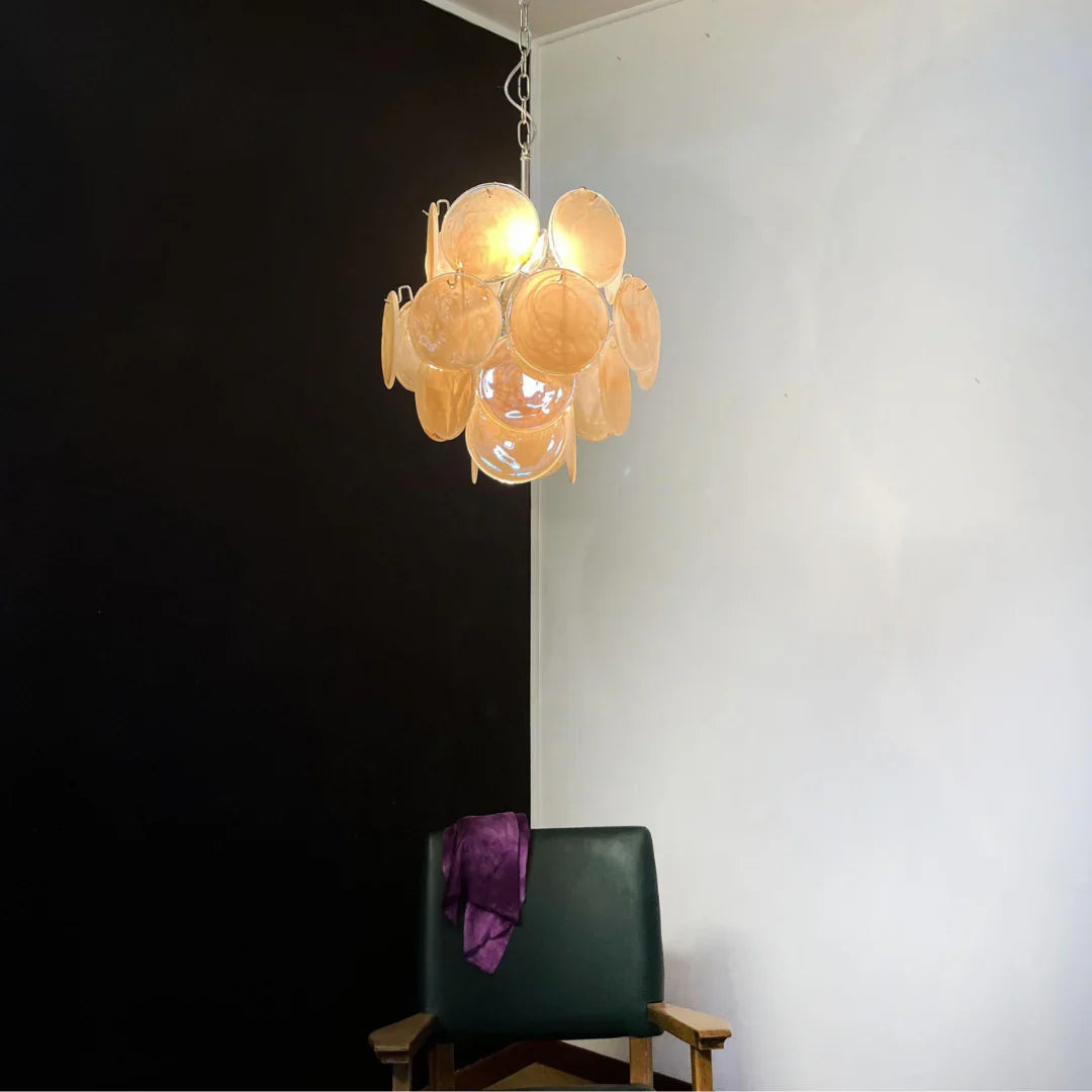 Vintage Murano Gold Glass Disks Chandelier material and finish detail