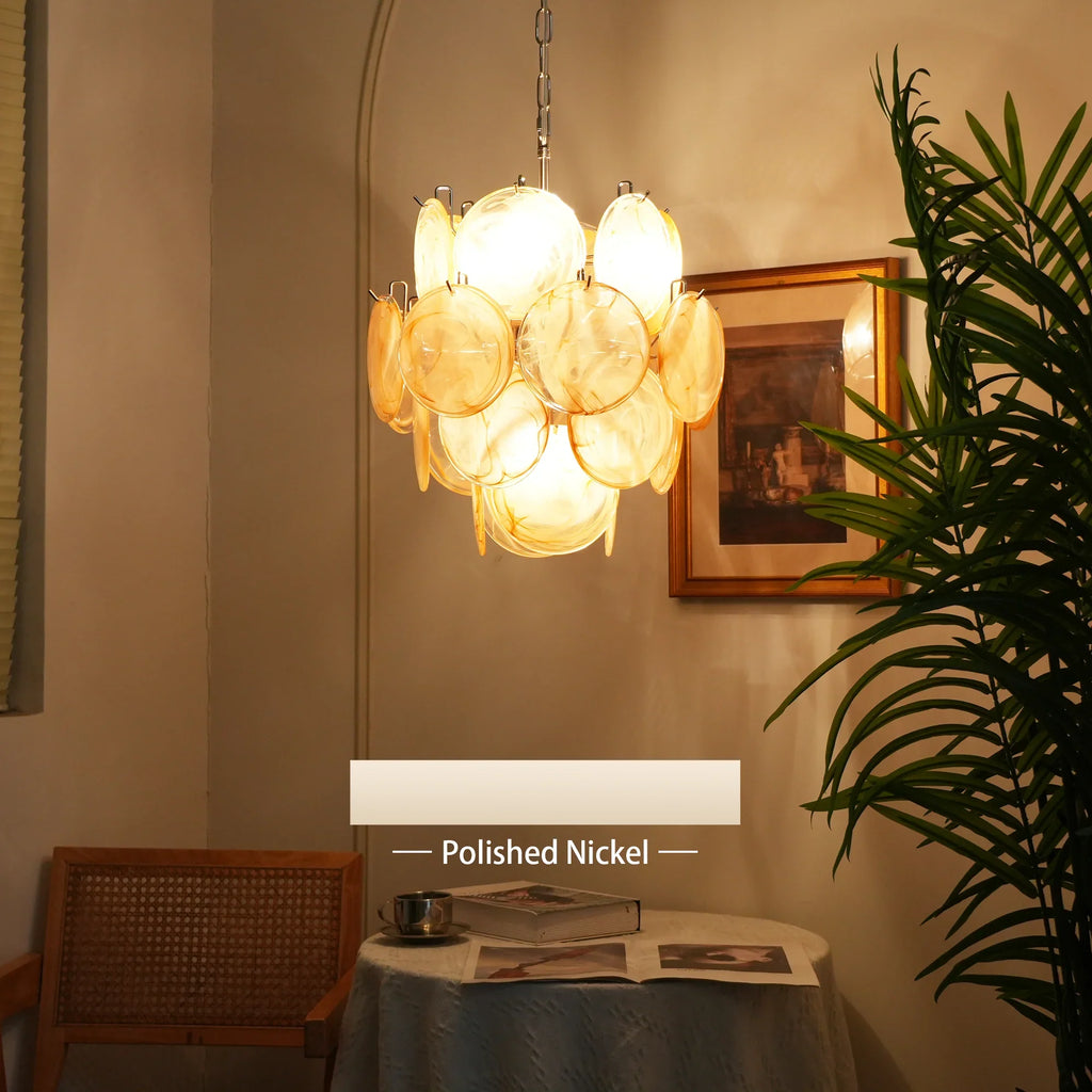 Vintage Murano Gold Glass Disks Chandelier product image
