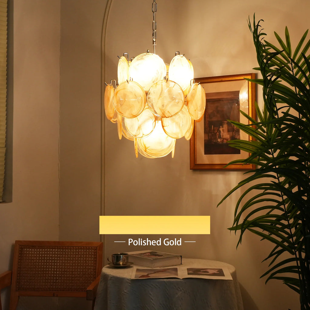 Vintage Murano Gold Glass Disks Chandelier product image