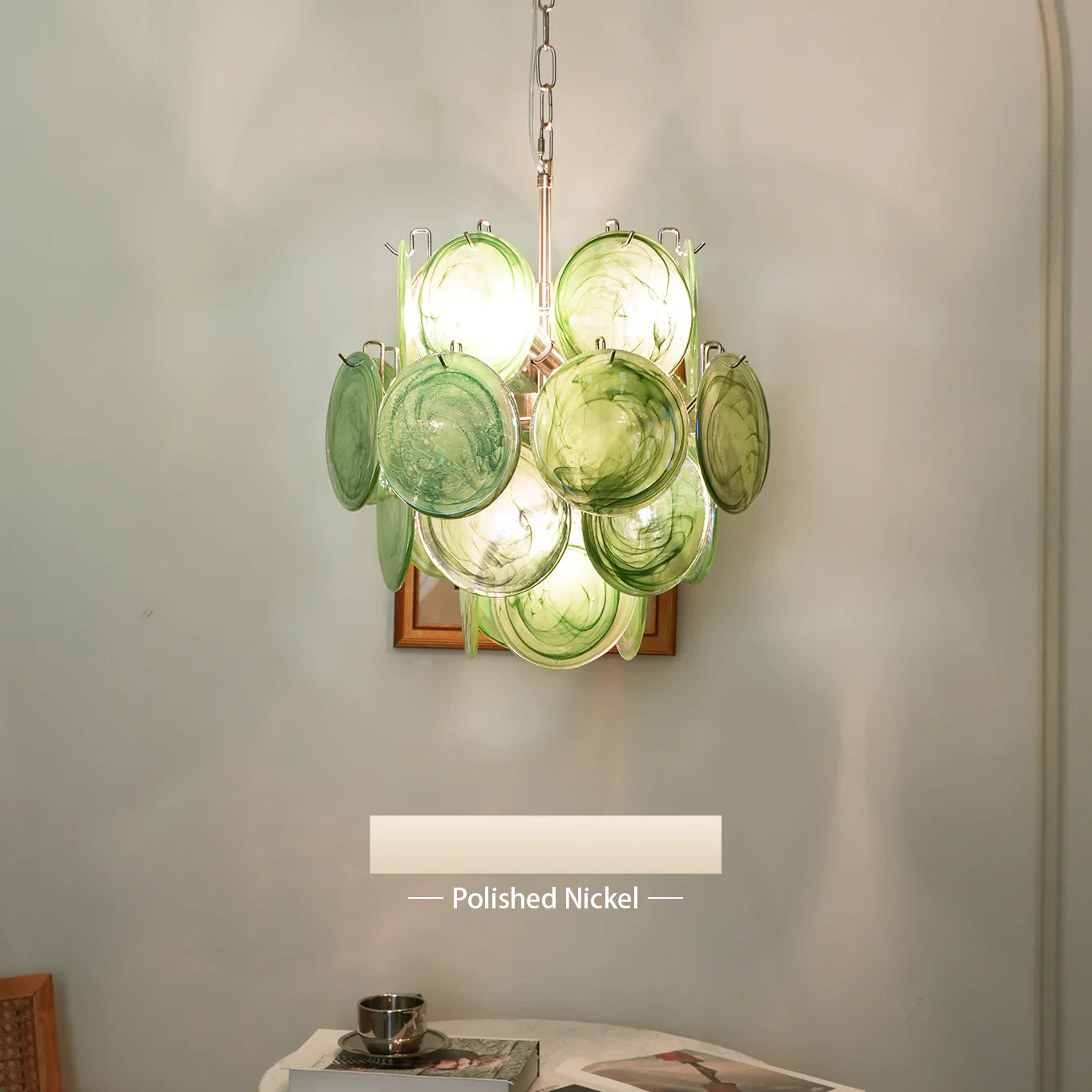 Vintage Murano Green Glass Disks Chandelier product image