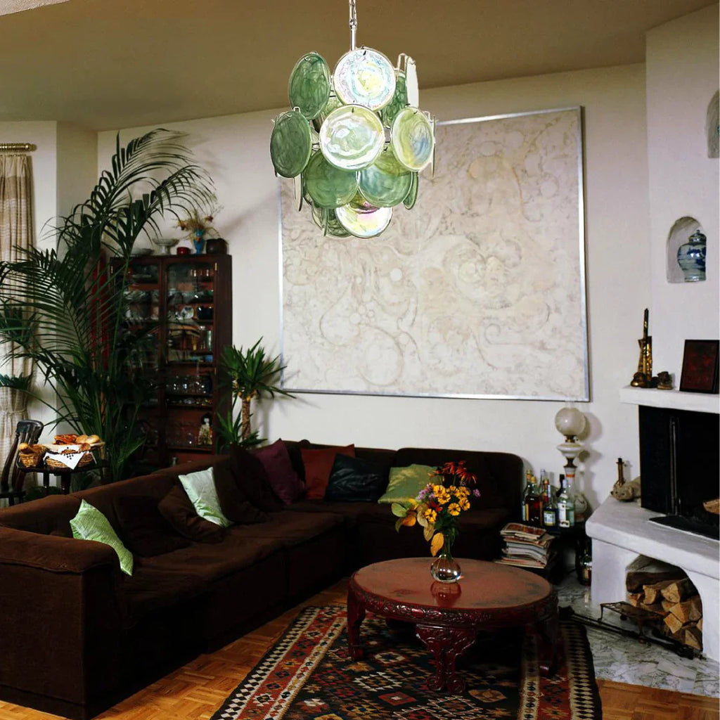 Vintage Murano Green Glass Disks Chandelier product image