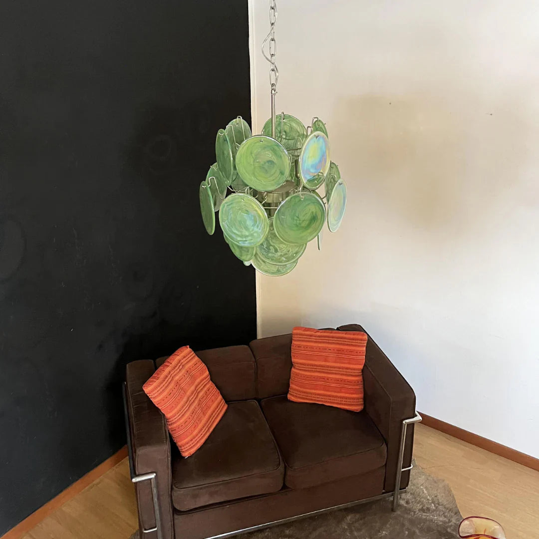 Vintage Murano Green Glass Disks Chandelier product image