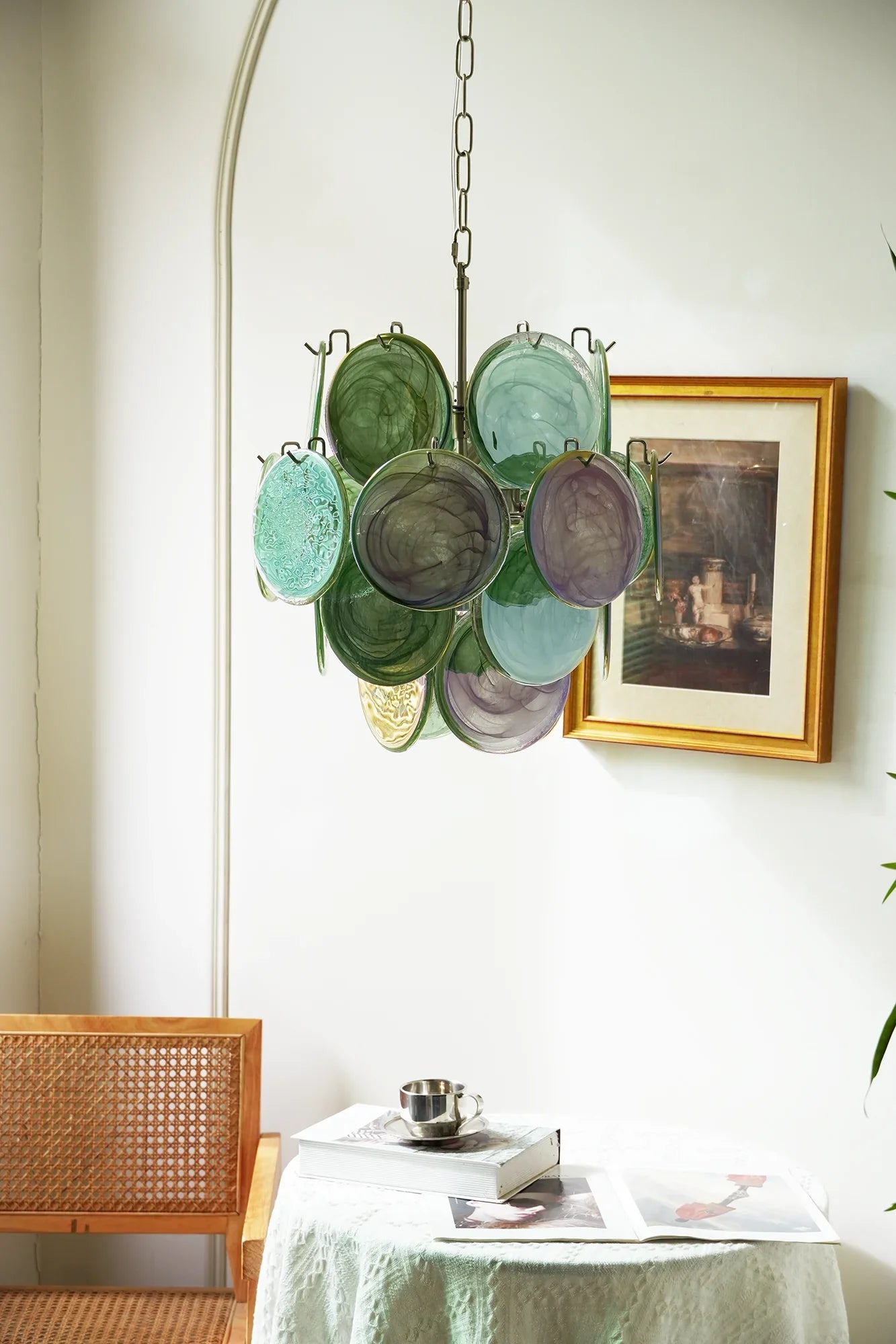 Vintage Murano Green Glass Disks Chandelier product image