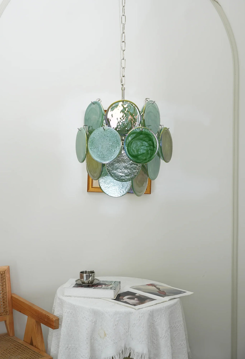 Vintage Murano Green Glass Disks Chandelier product image