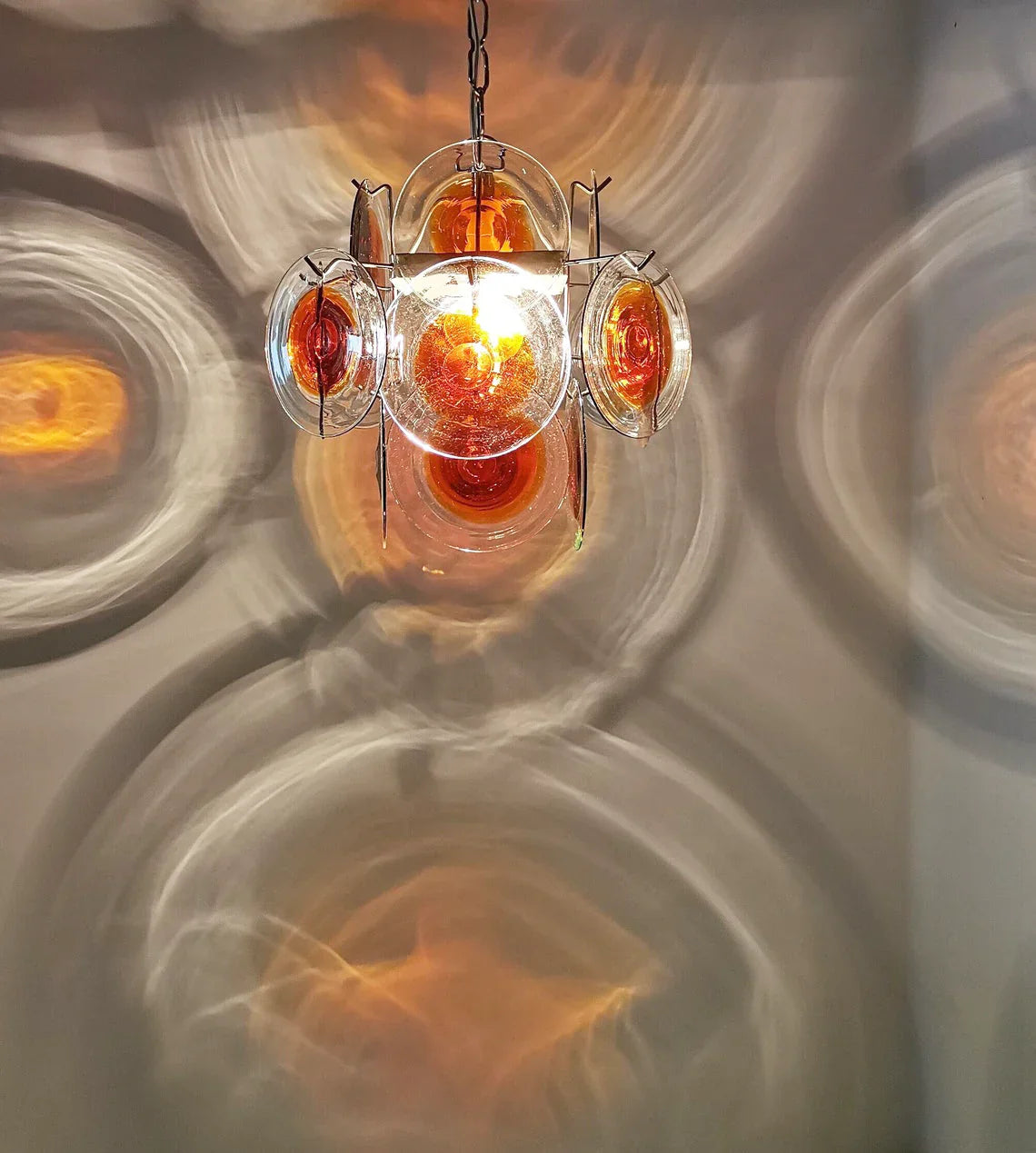 Vintage Murano Orange Brown Chandelier material and finish detail