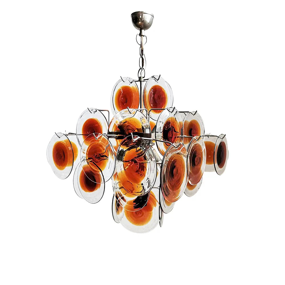 Vintage Murano Orange Brown Transparent Disc Chandelier by Bling Lighting Studio