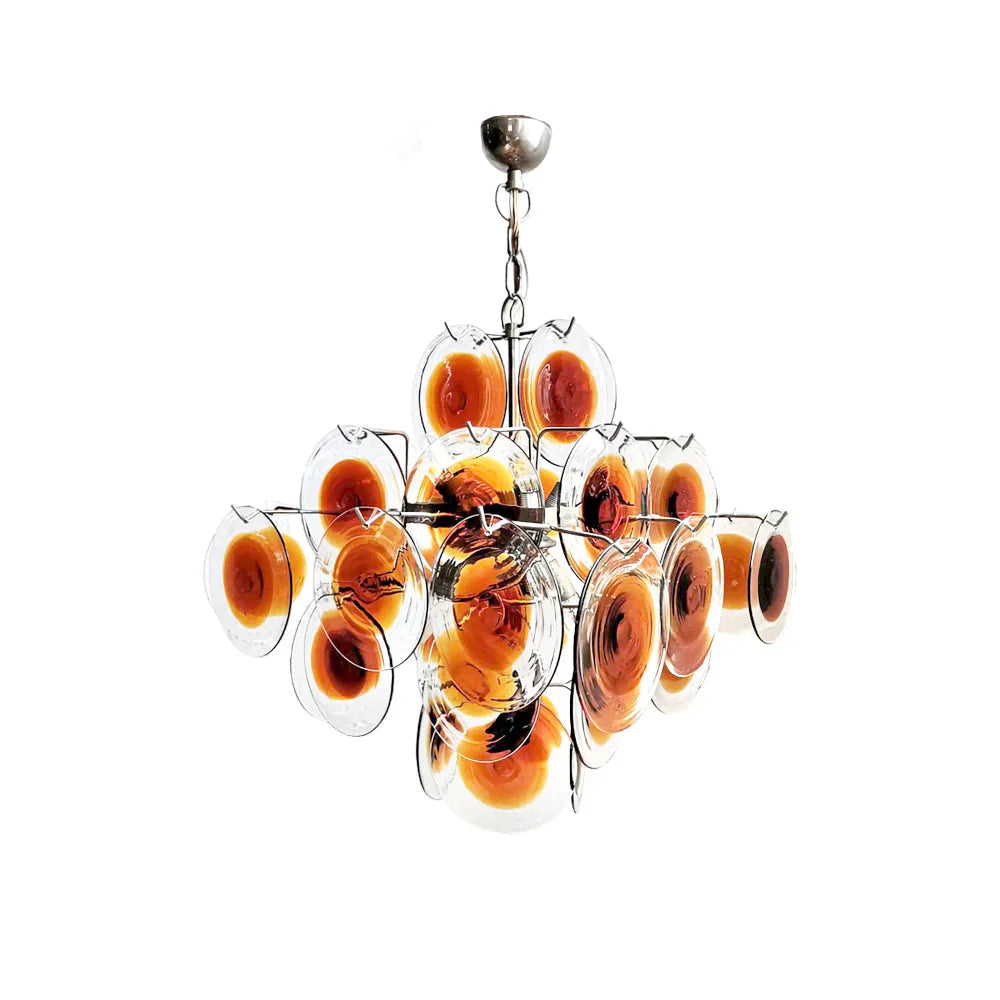 Vintage Murano Orange Brown Transparent Disc Chandelier product image