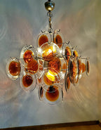 Vintage Murano Orange Brown Transparent Disc Chandelier product image