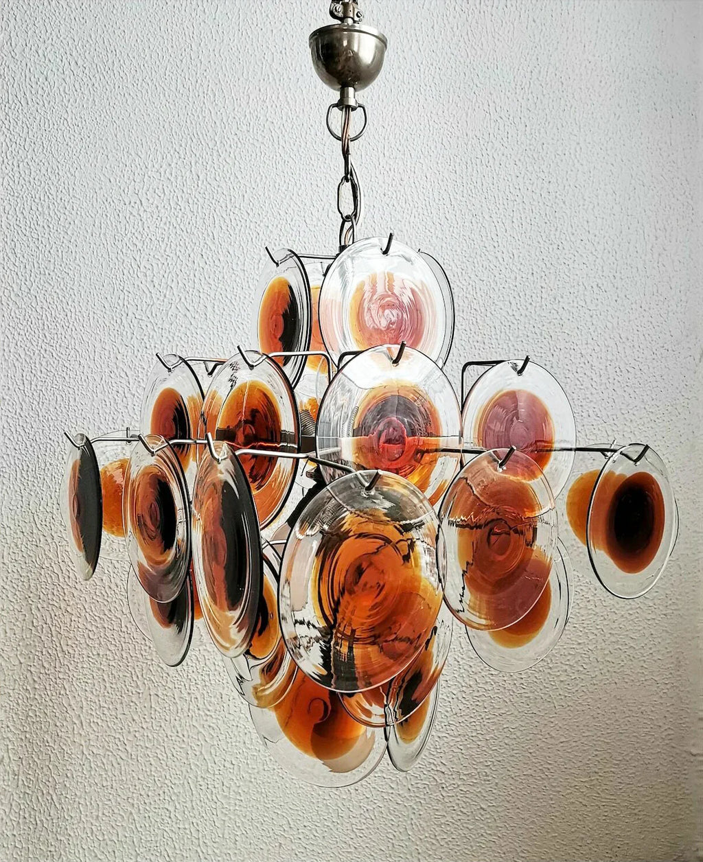 Vintage Murano Orange Brown Transparent Disc Chandelier product image