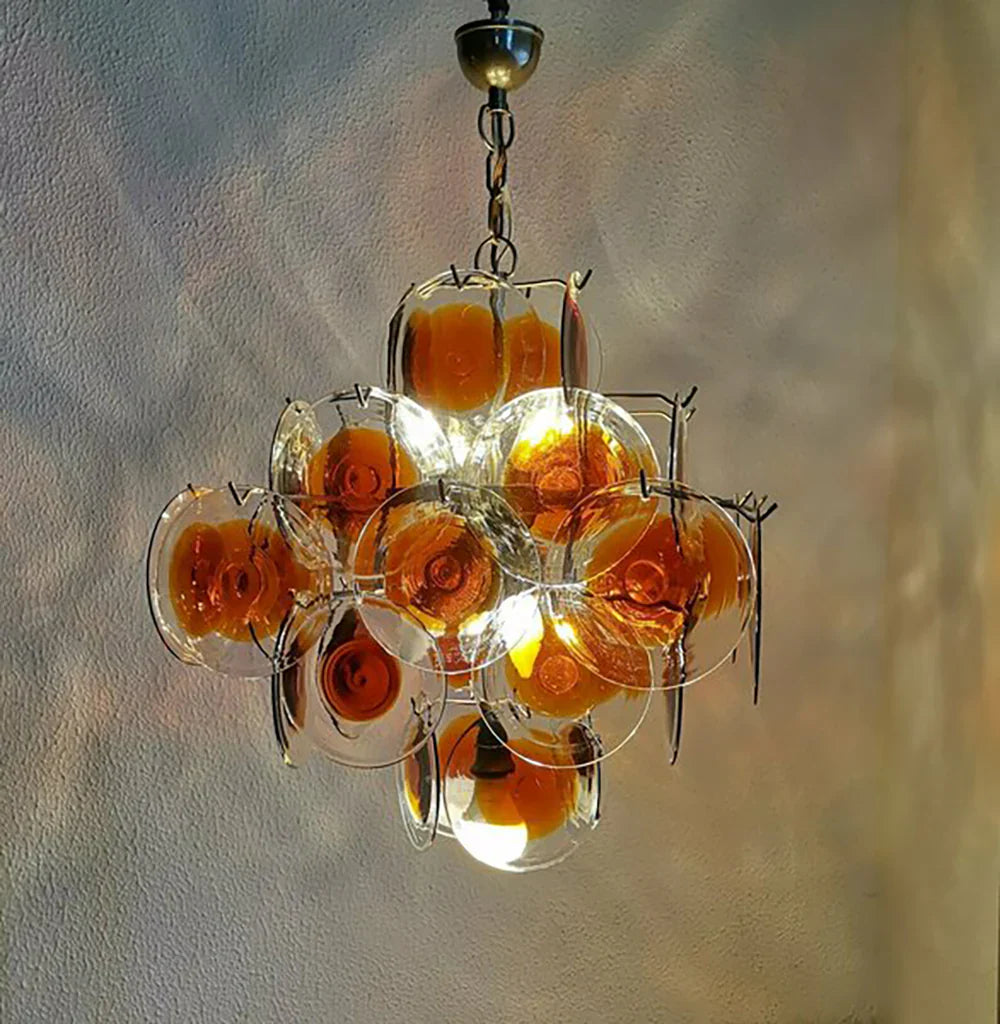 Vintage Murano Orange Brown Transparent Disc Chandelier product image