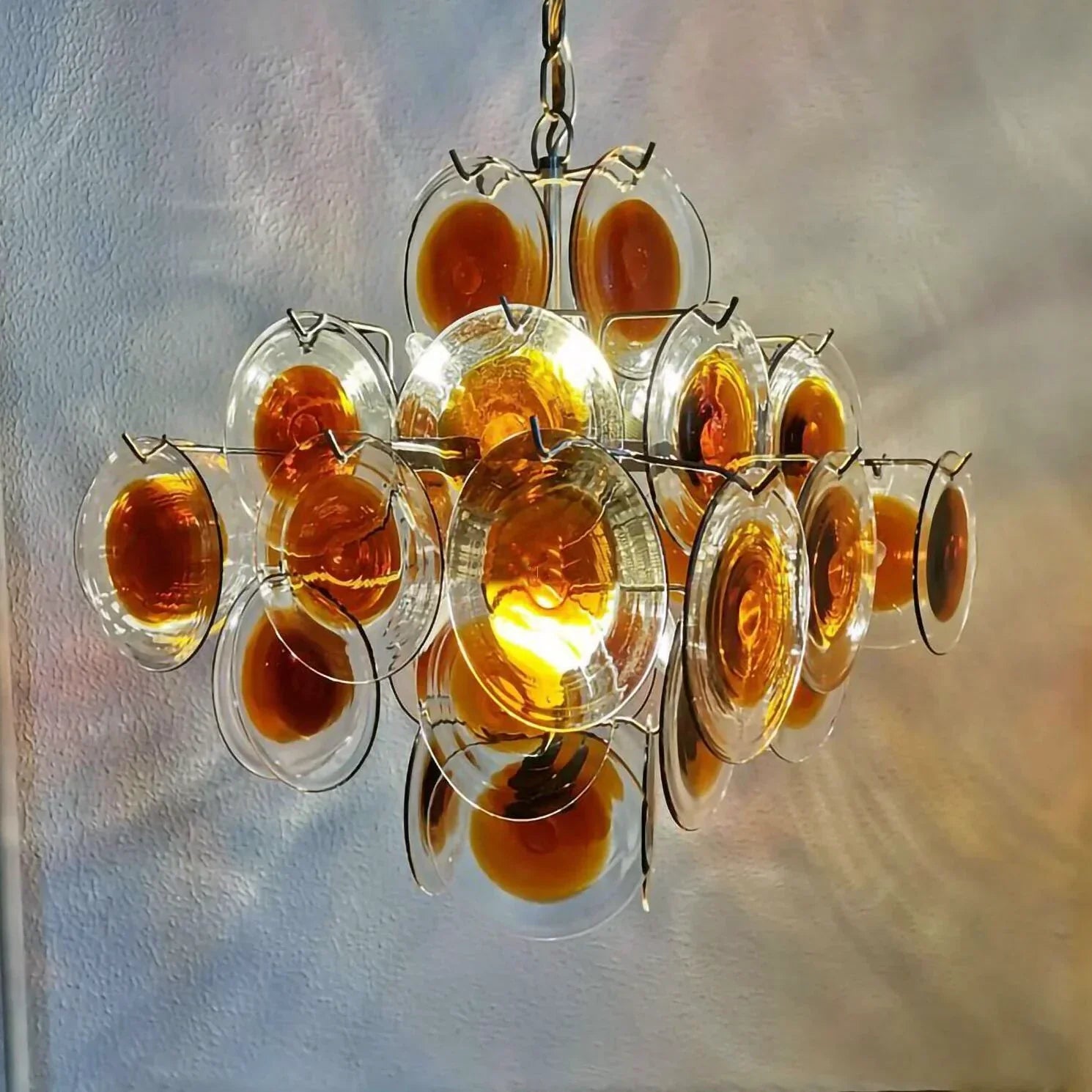 Vintage Murano Orange Brown Transparent Disc Chandelier product image