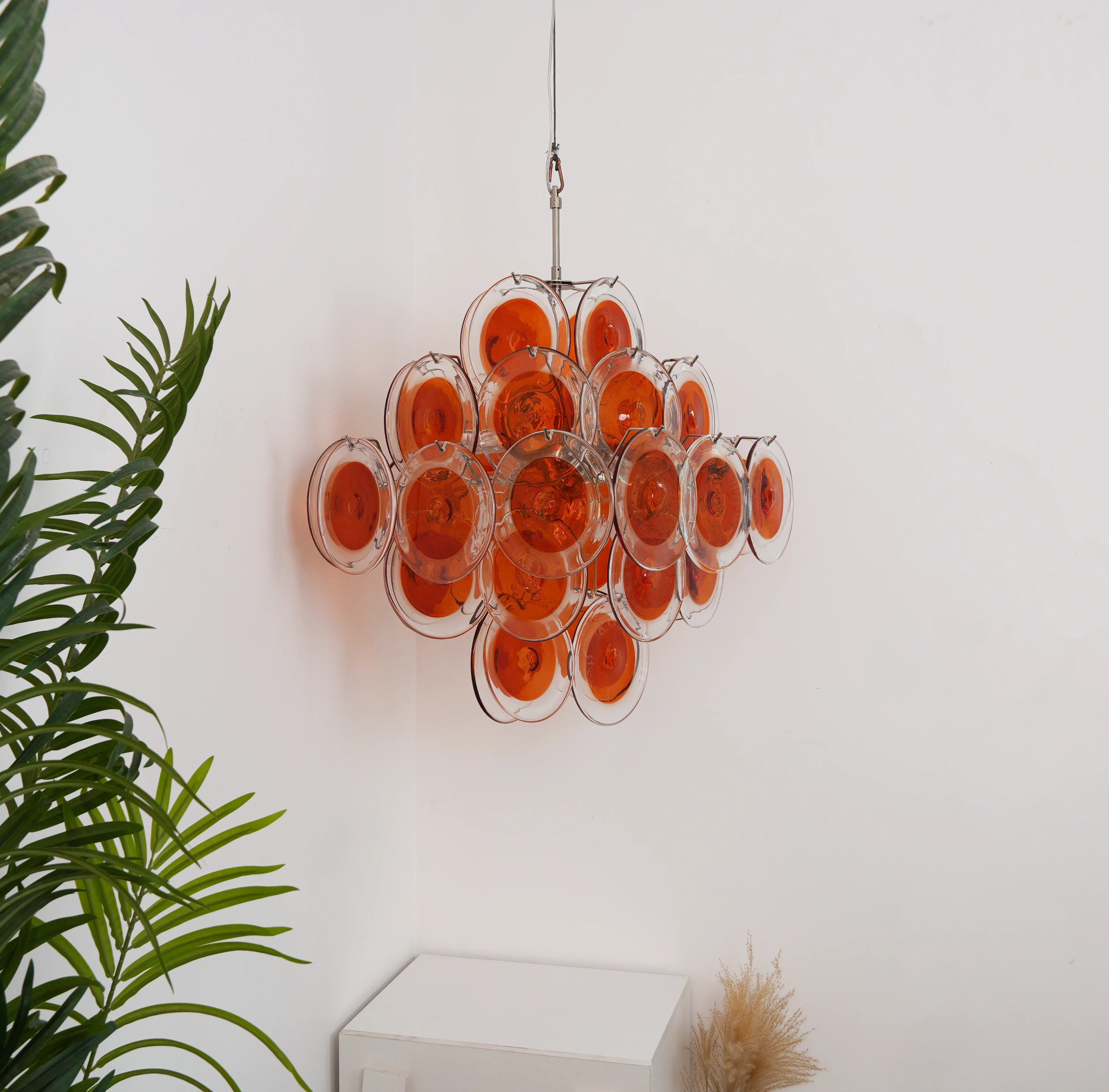 Vintage Murano Orange Brown Transparent Disc Chandelier product image