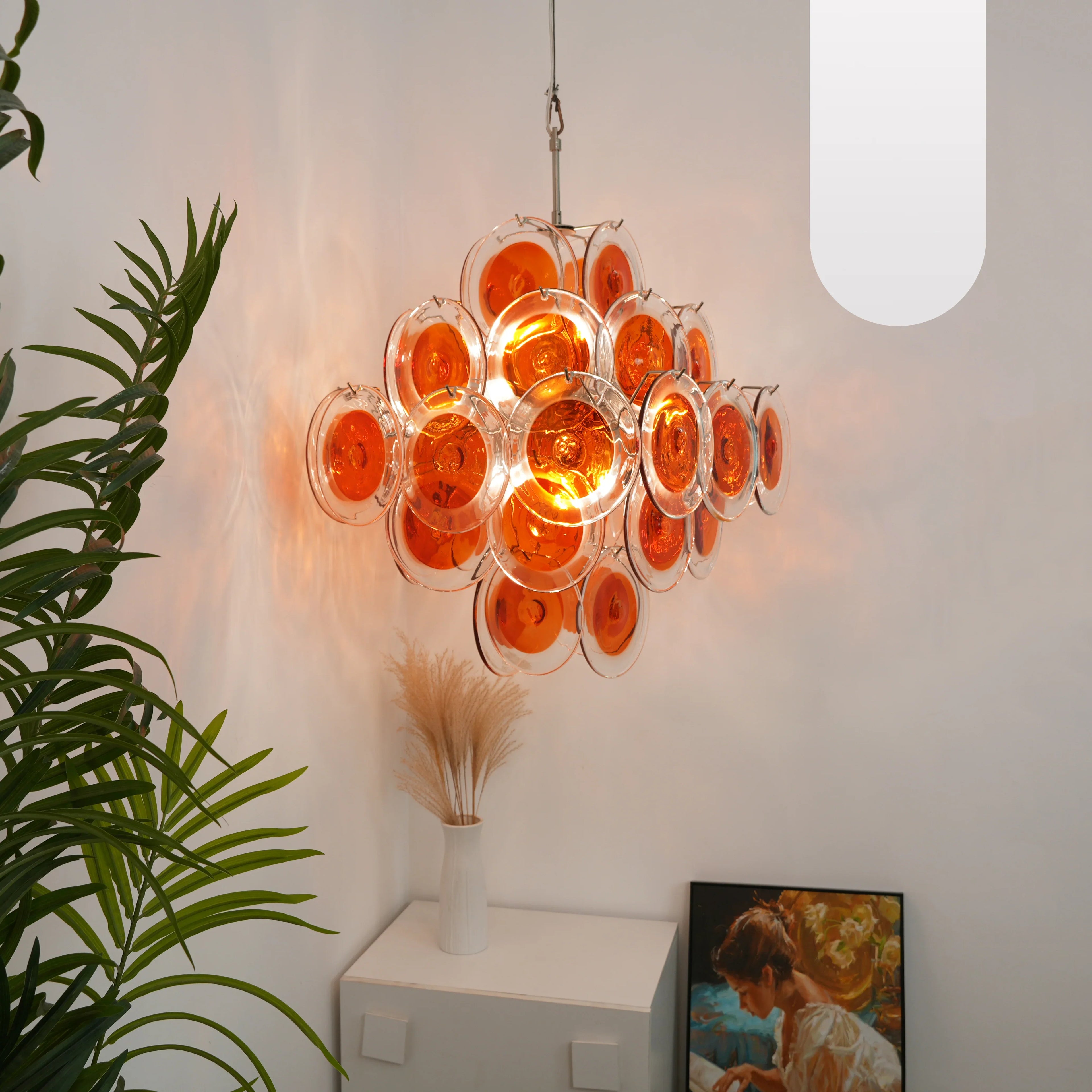 Vintage Murano Orange Brown Transparent Disc Chandelier product image