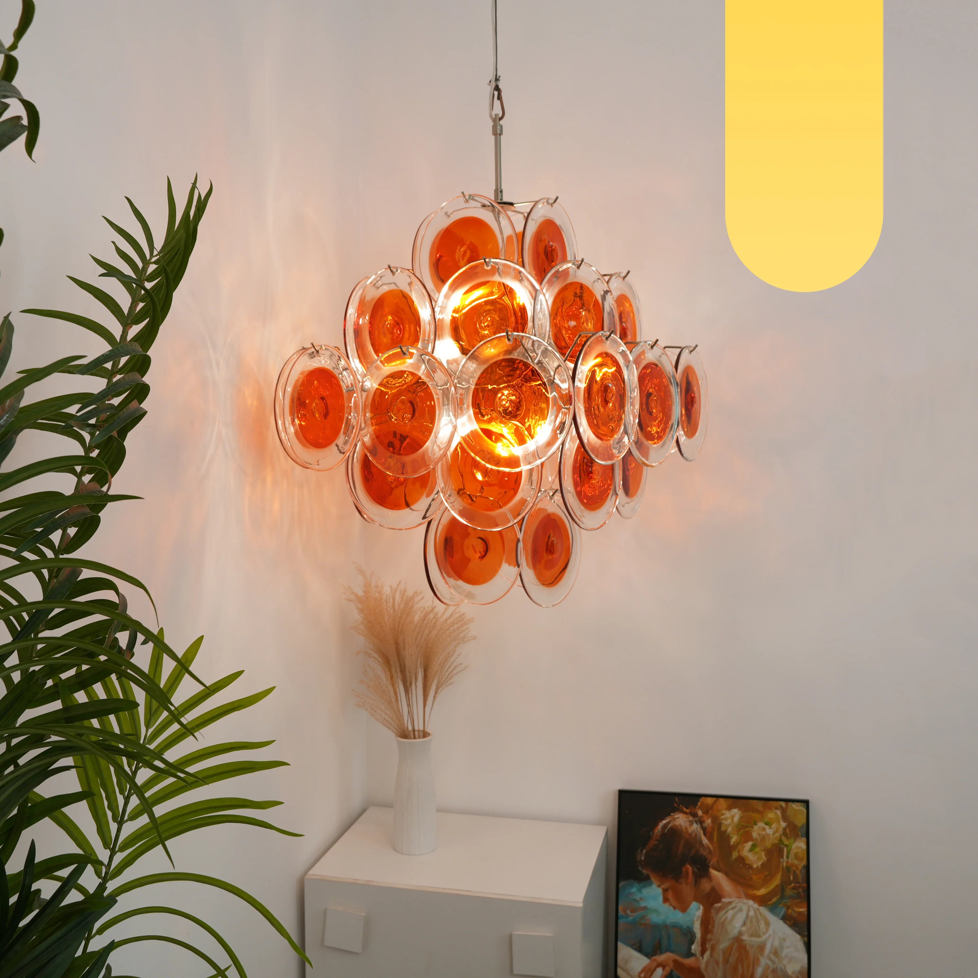 Vintage Murano Orange Brown Transparent Disc Chandelier product image