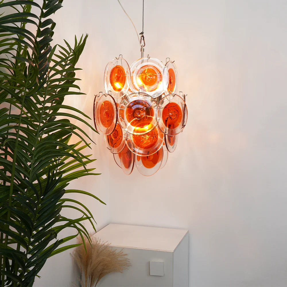 Vintage Murano Orange Transparent Disc Chandelier product image