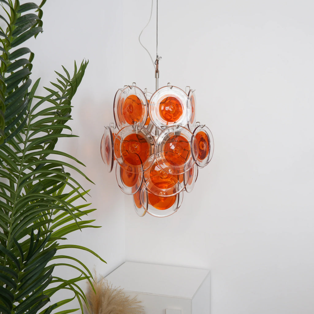 Vintage Murano Orange Transparent Disc Chandelier product image