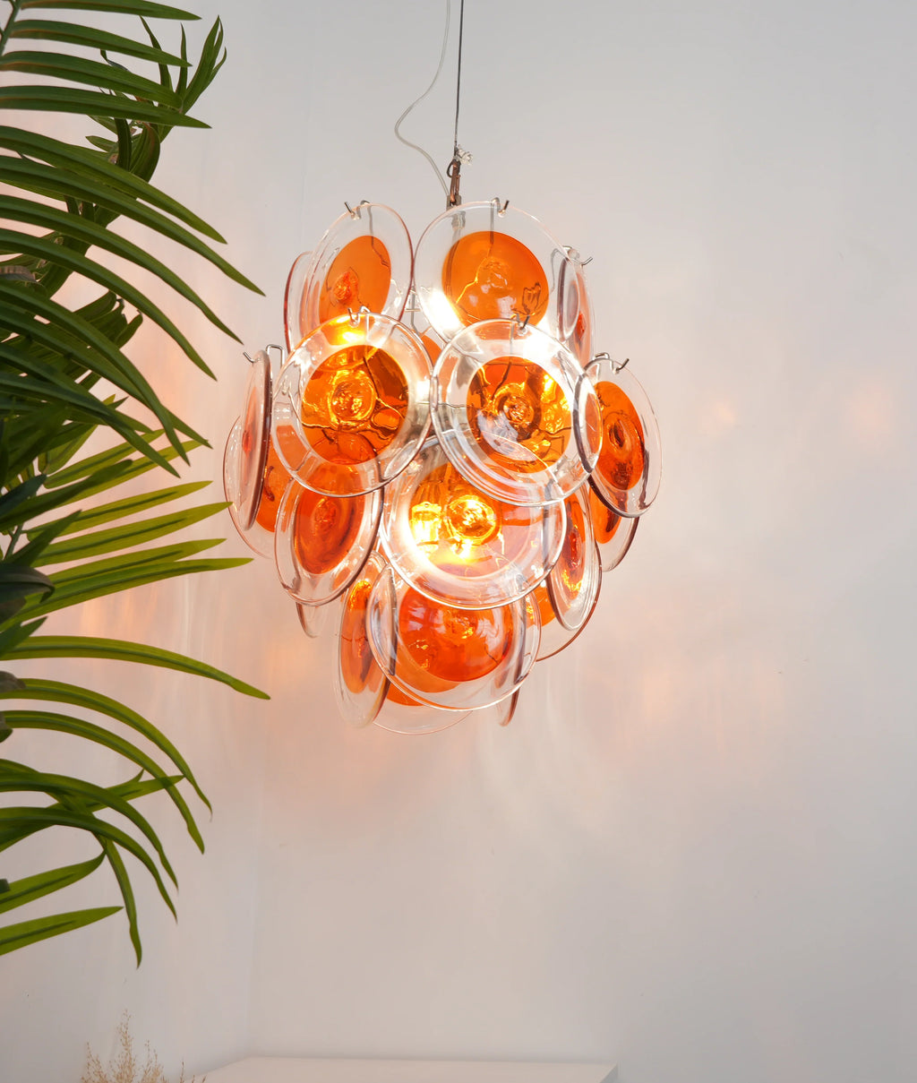Vintage Murano Orange Transparent Disc Chandelier product image