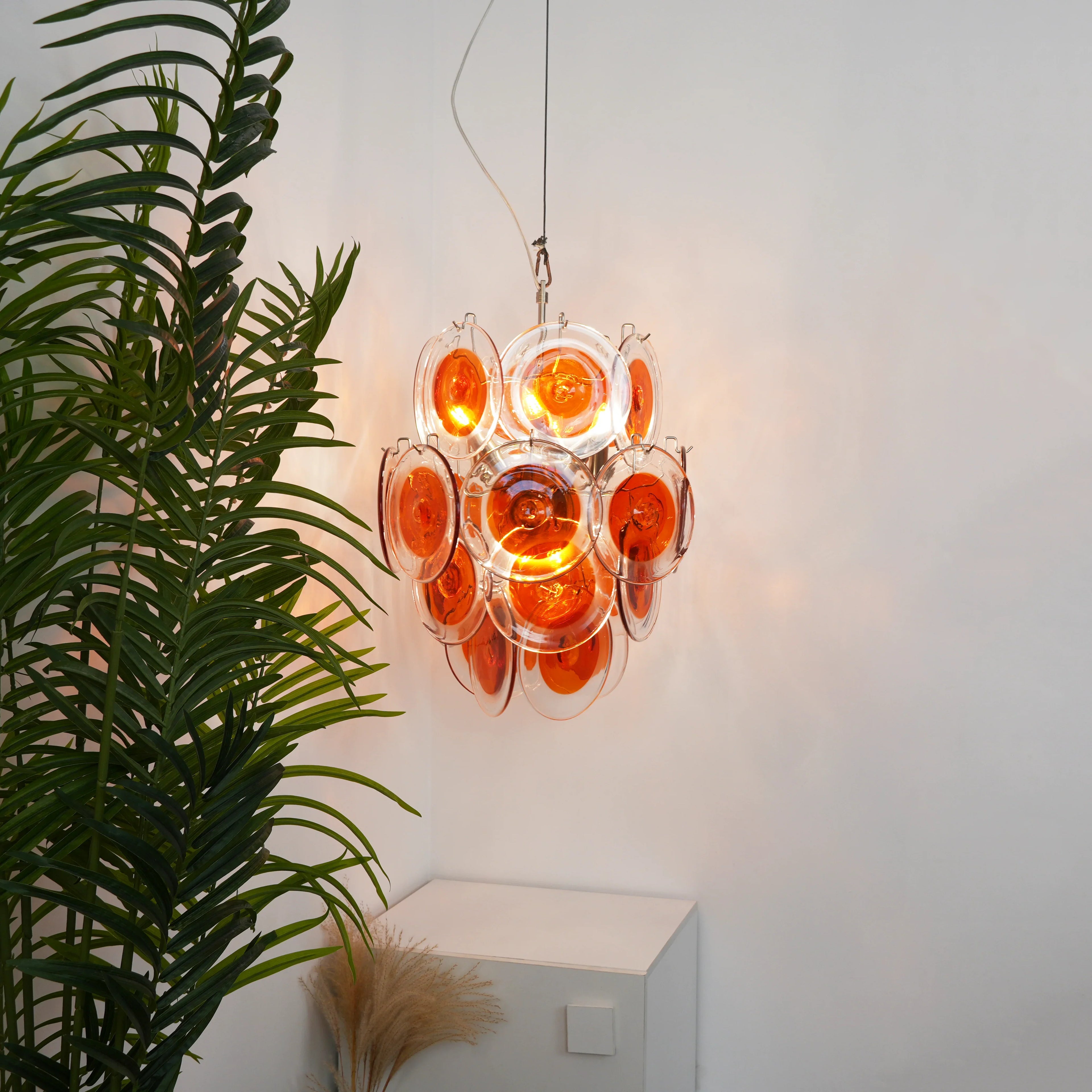 Vintage Murano Orange Transparent Disc Chandelier product image