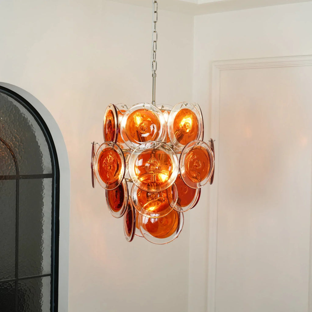 Vintage Murano Orange Transparent Disc Chandelier product image