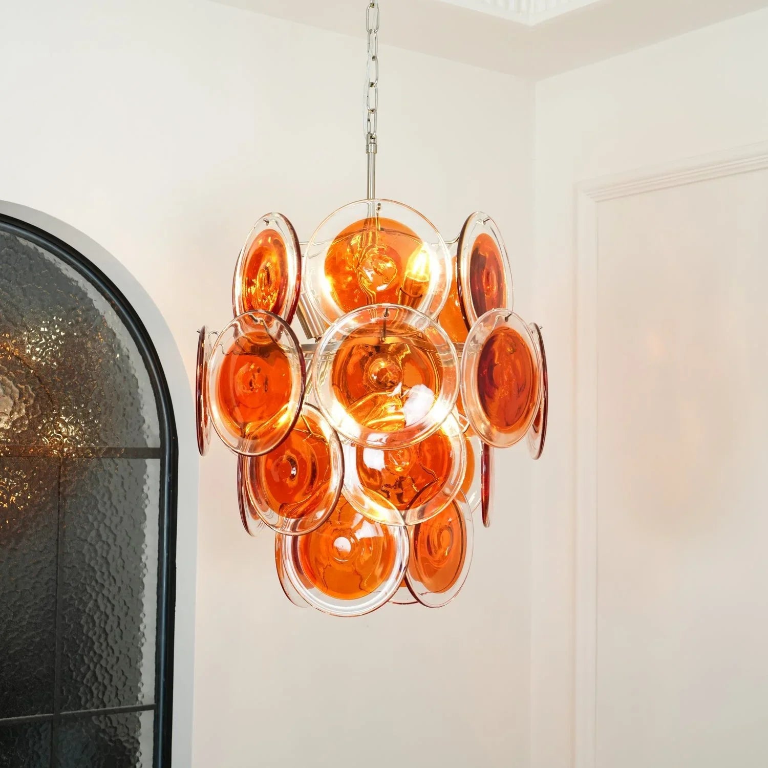 Vintage Murano Orange Transparent Disc Chandelier product image