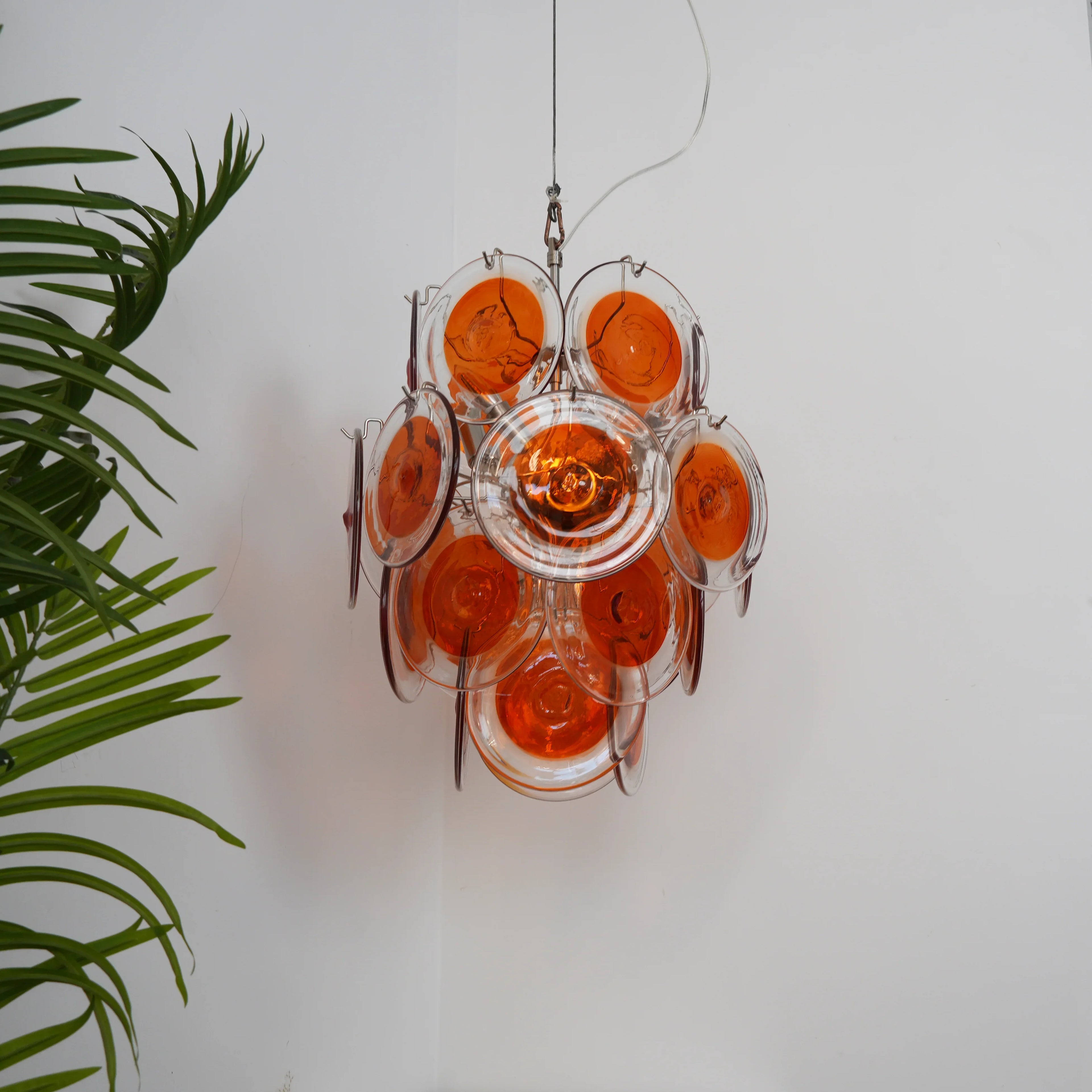 Vintage Murano Orange Transparent Disc Chandelier product image