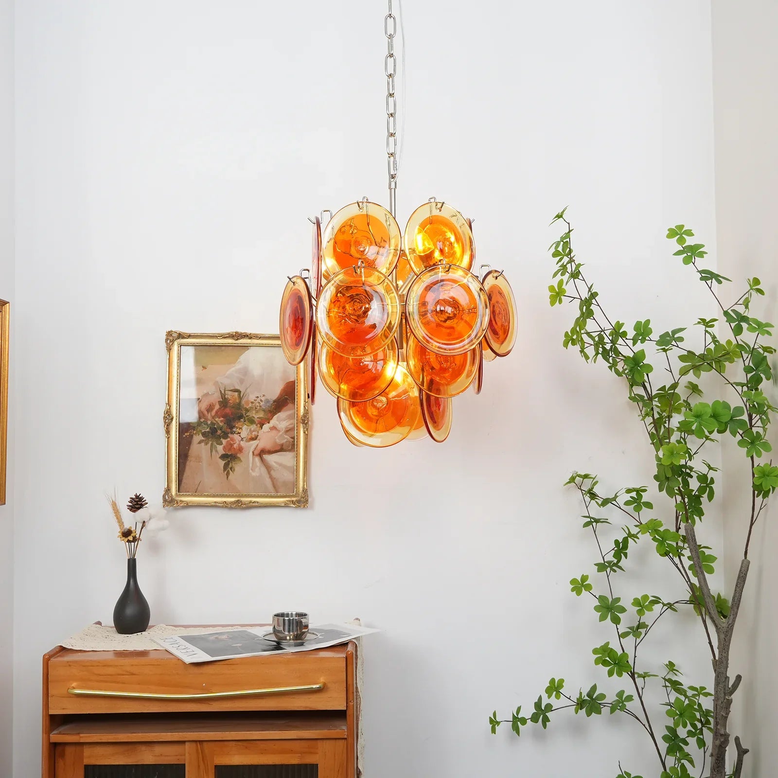 Vintage Murano Orange Transparent Disc Chandelier additional product view