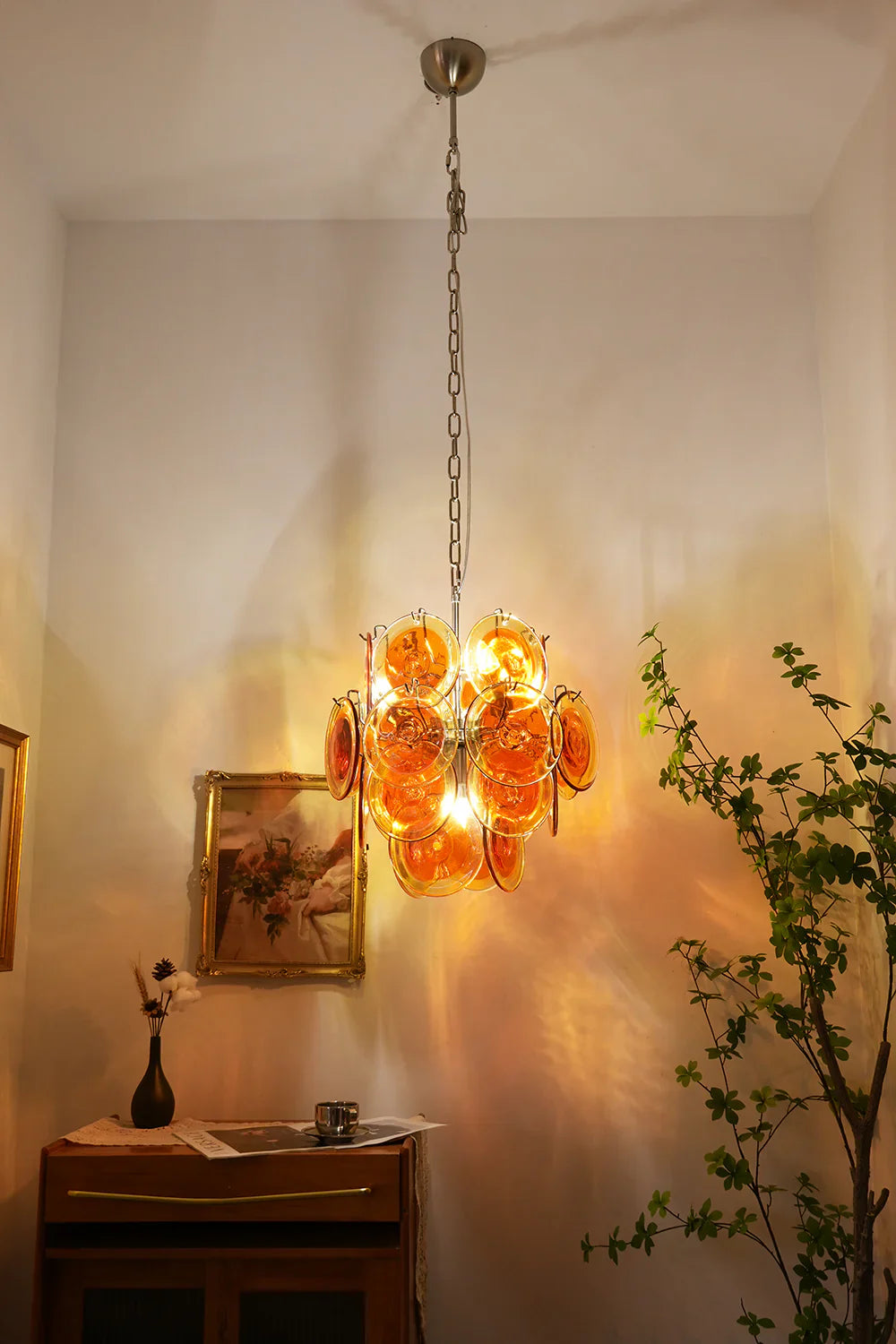 Vintage Murano Orange Transparent Disc Chandelier product image