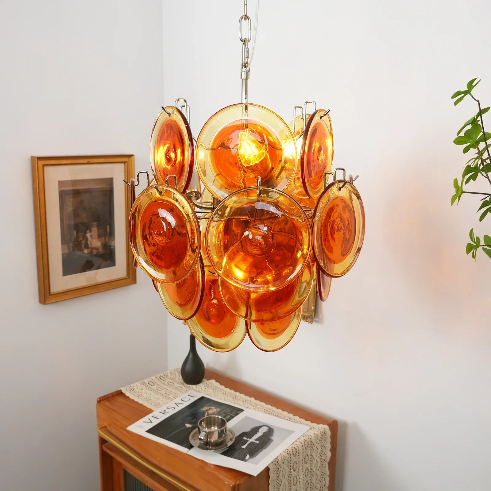 Vintage Murano Orange Transparent Disc Chandelier product image