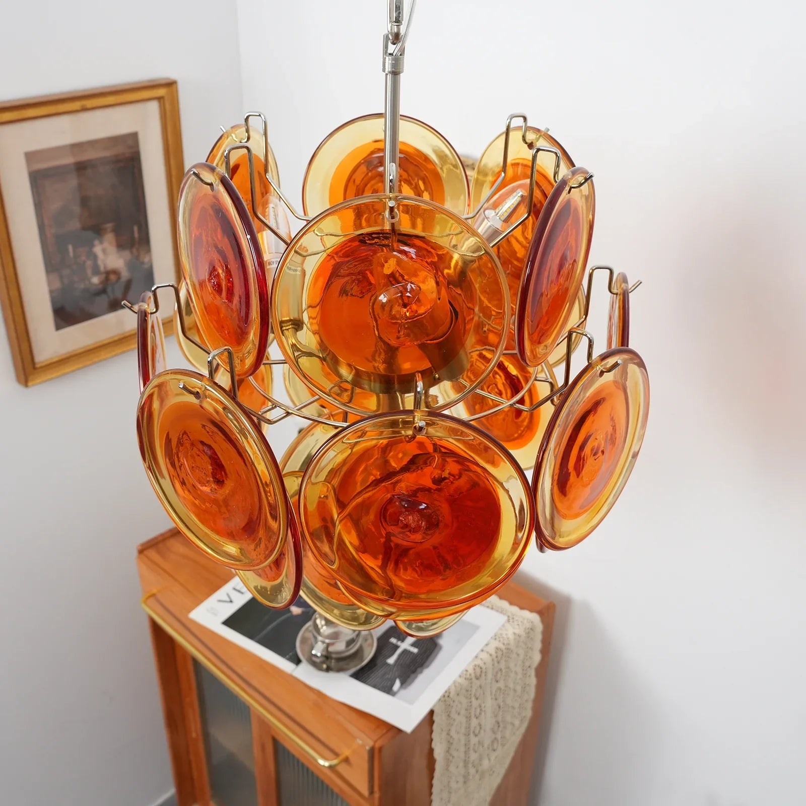 Vintage Murano Orange Transparent Disc Chandelier product image