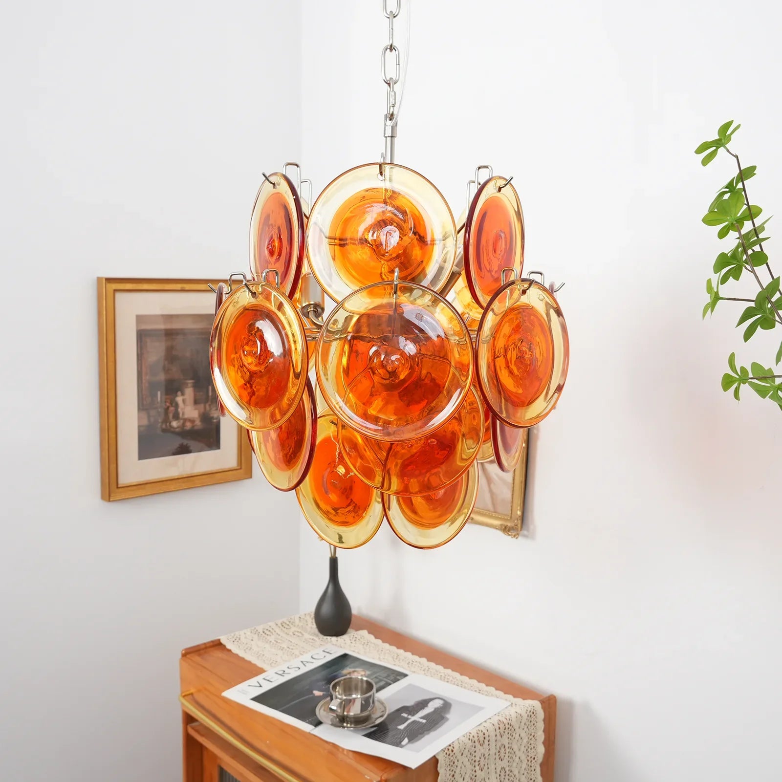 Vintage Murano Orange Transparent Disc Chandelier product image