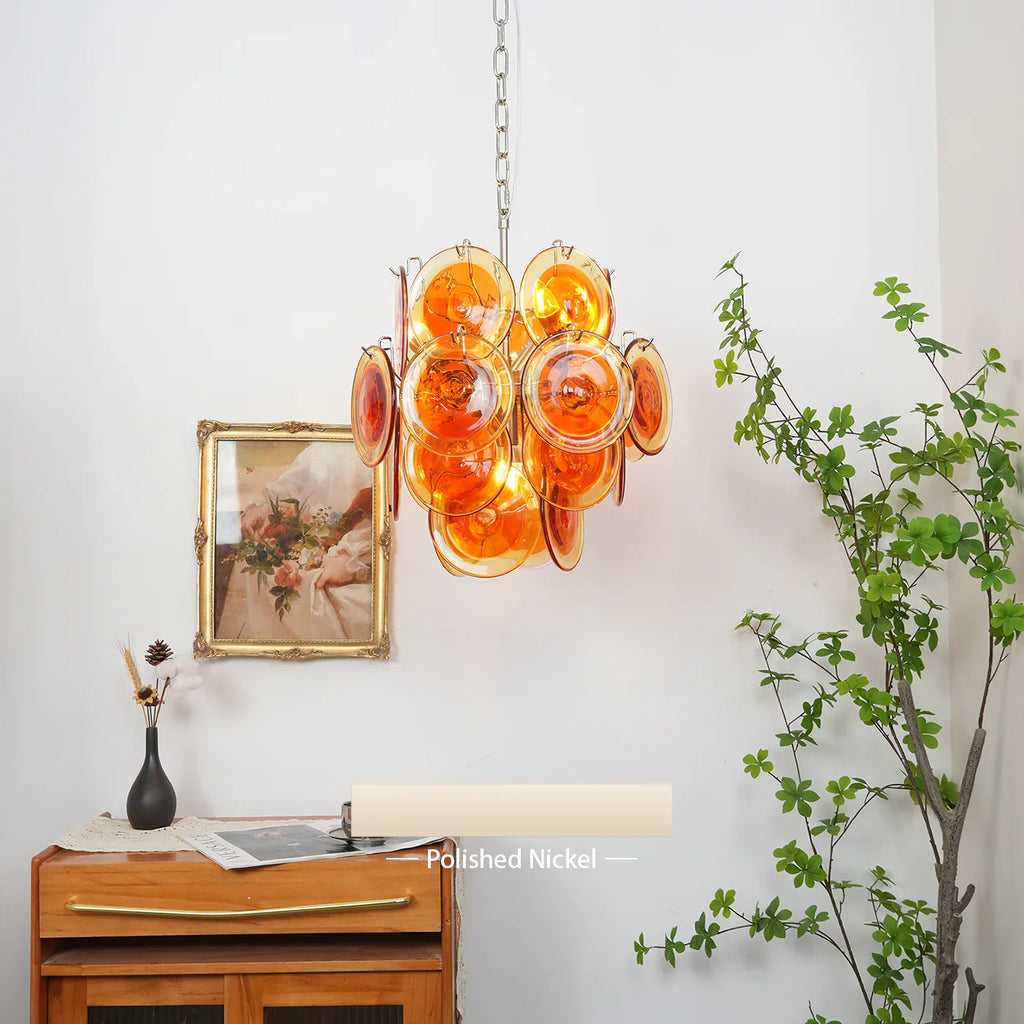 Vintage Murano Orange Transparent Disc Chandelier product image