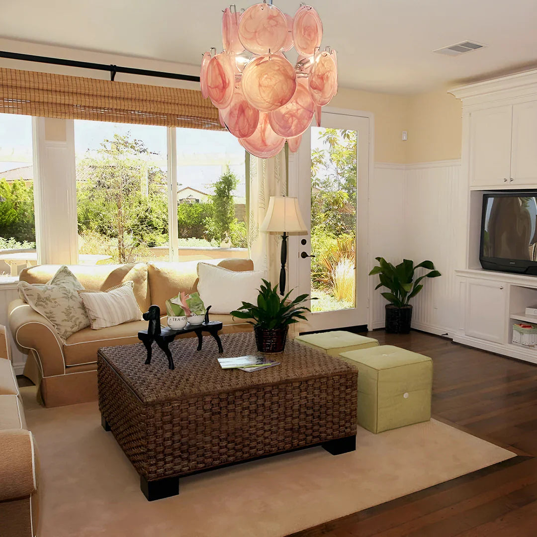 Vintage Murano Pink Glass Disks Chandelier product image