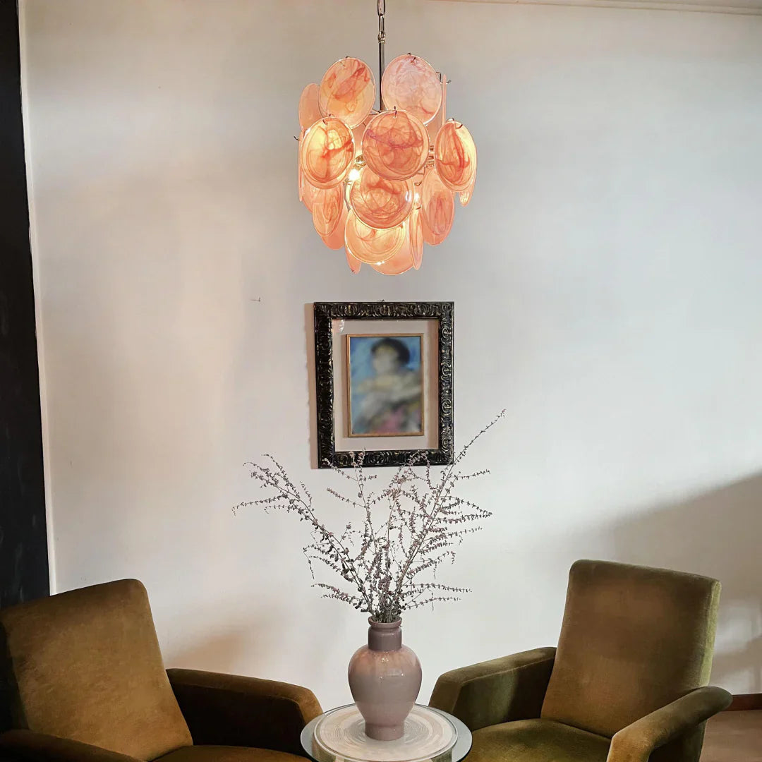 Vintage Murano Pink Glass Disks Chandelier product image