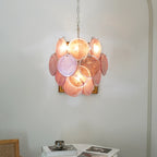 Vintage Murano Pink Glass Disks Chandelier detail view