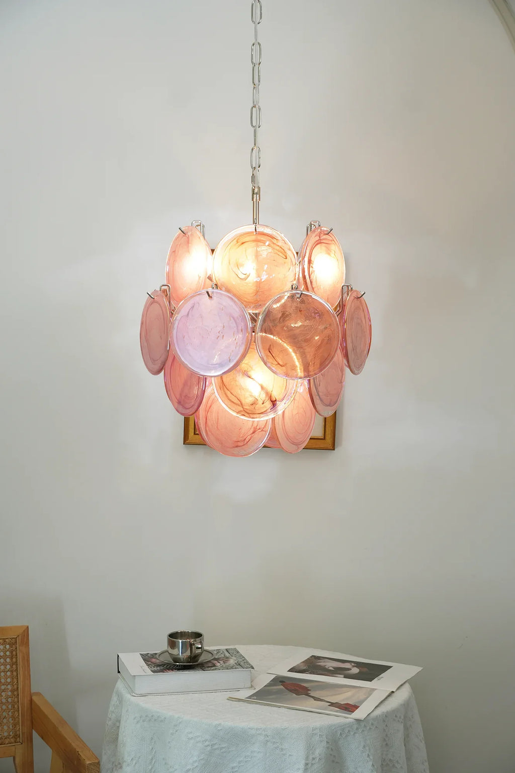 Vintage Murano Pink Glass Disks Chandelier product image