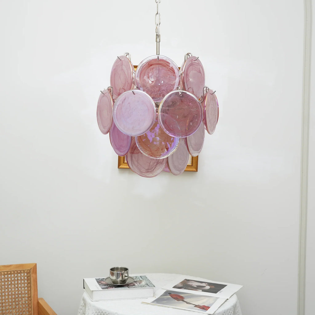 Vintage Murano Pink Glass Disks Chandelier product image