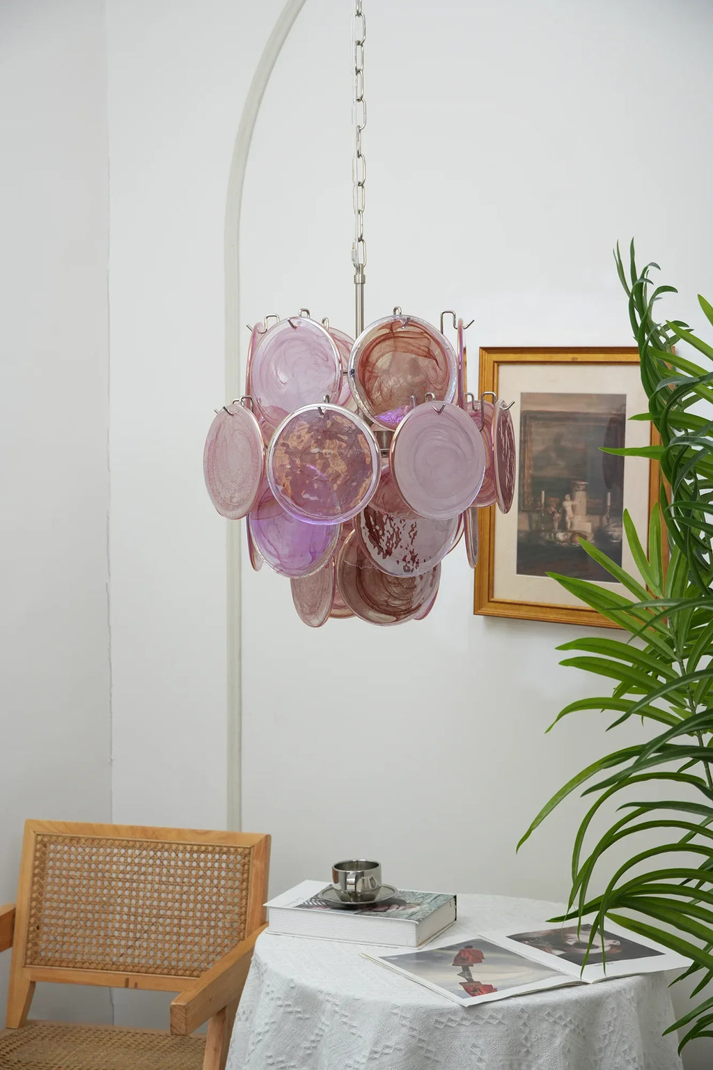 Vintage Murano Pink Glass Disks Chandelier product image