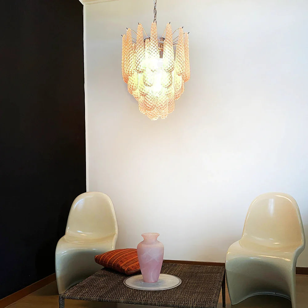 Vintage Murano Pink Glass Petals Chandelier detail view