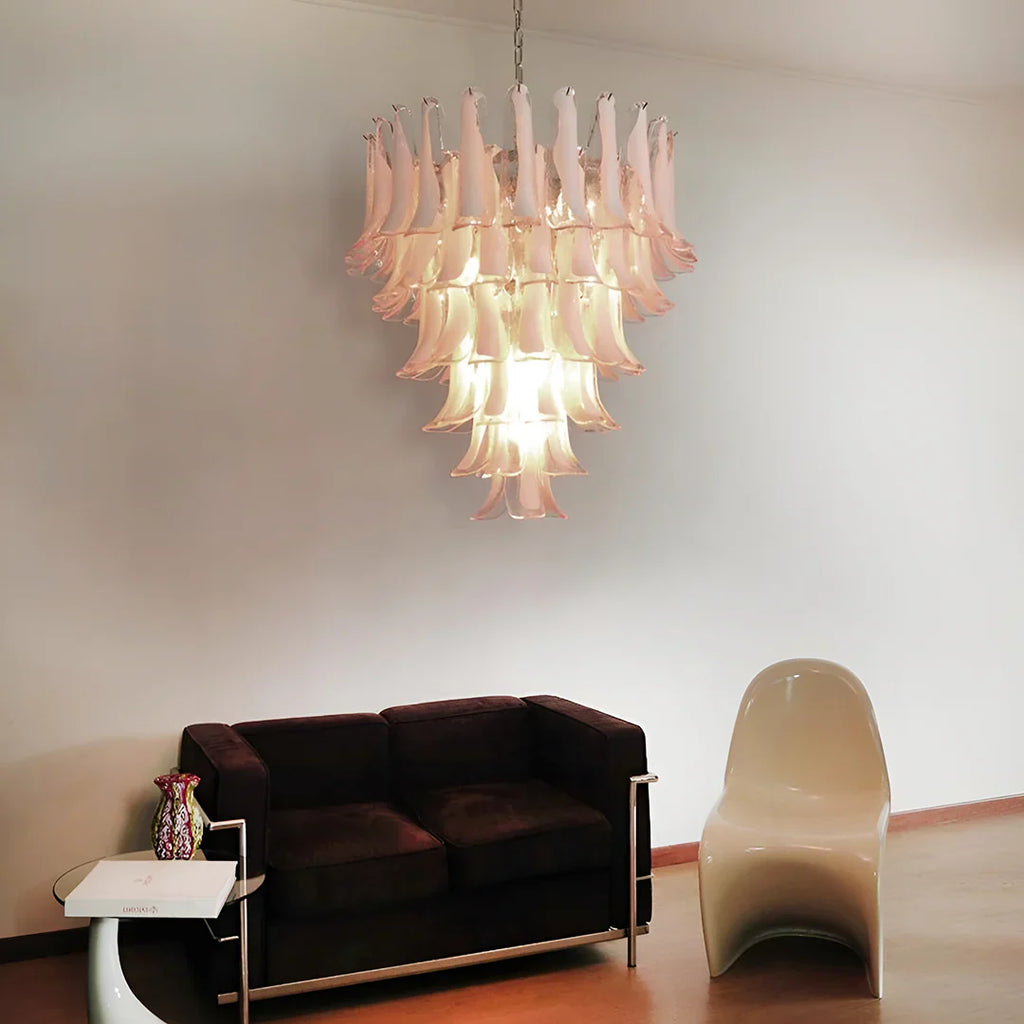 Vintage Murano Pink Glass Petals Chandelier detail view