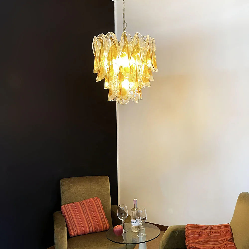 Vintage Murano Swallows Amber Glass Chandelier detail view