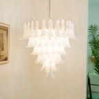 Vintage Murano Transparent Glass Petals Chandelier detail view