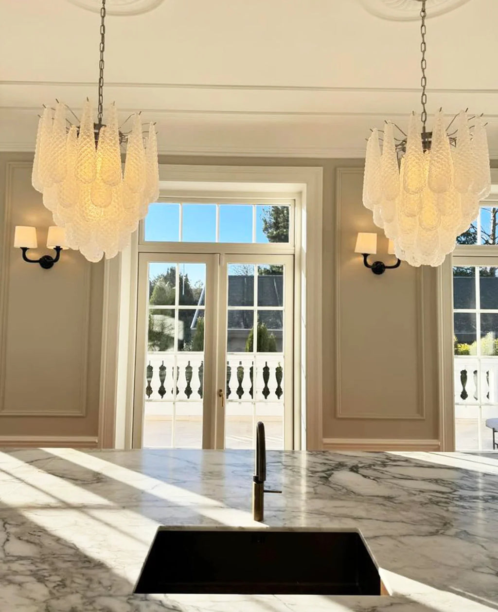 Vintage Murano Transparent Glass Petals Chandelier product image