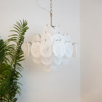 Vintage Murano White Disks Chandelier detail view