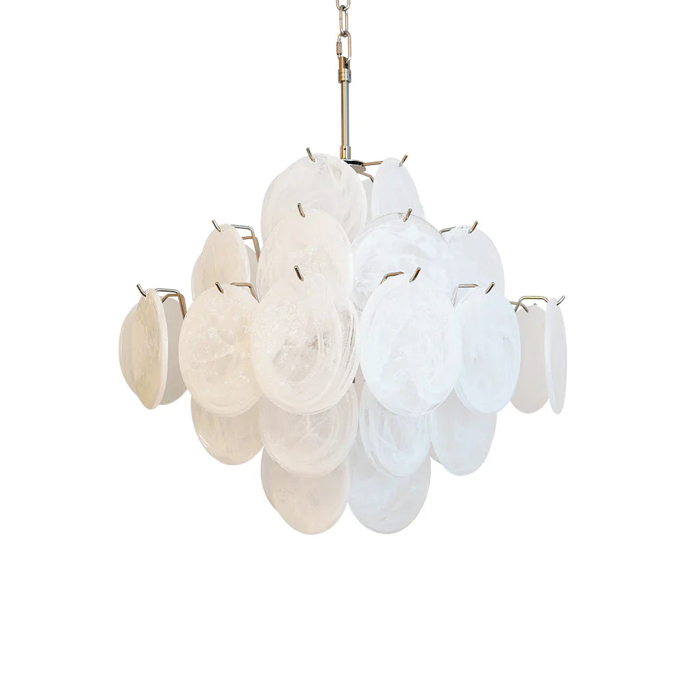 Vintage Murano White Disks Chandelier by Bling Lighting Studio